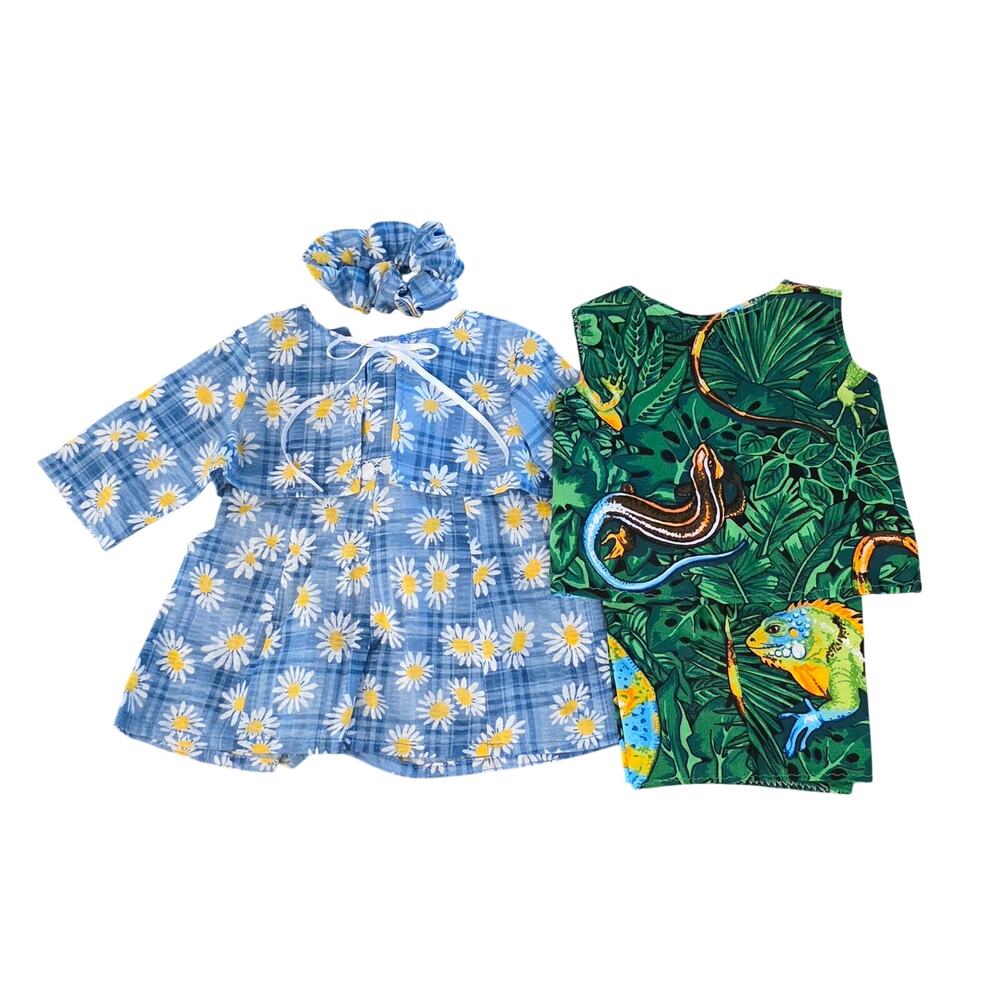 Vintage 90's Handmade 18"‎ Doll Clothes Romper Summer flowers and reptiles